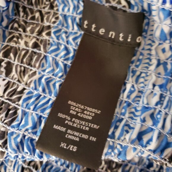 Smock Top Maxi Geometric Print Blue White Black Halter Dress Size XL - Picture 5 of 9